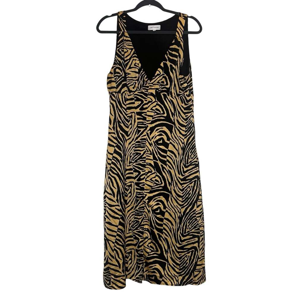 Lost+Wander Satin Cami Dress Size L Tan Black Zebra Tiger Print Sleeveless Midi